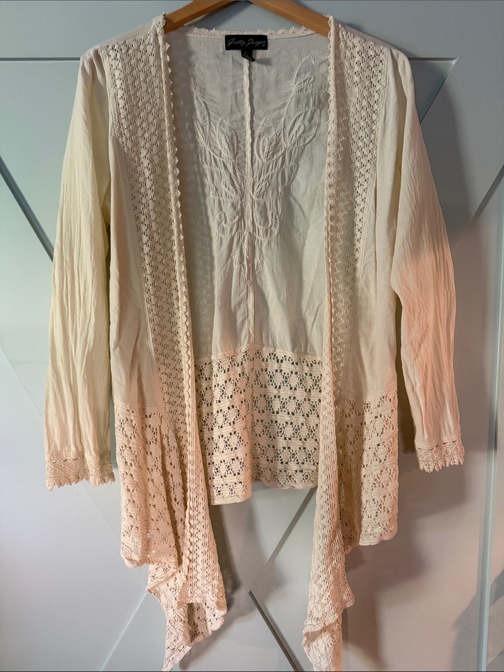 Cream Lace Open-Front Cardigan Sweater